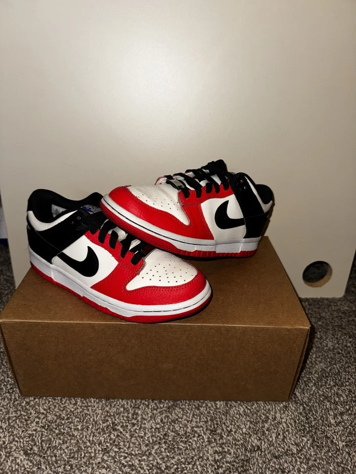 Nike Dunk Low EMB x NBA Black  RED AND WHITE PRE OWNED - Image 1 of 4