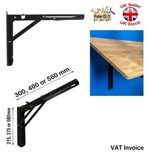 FOLDING SHELF TABLE SUPPORT Metal Bracket Folded Strengthened REINFORCED BLACK - Picture 1 of 3