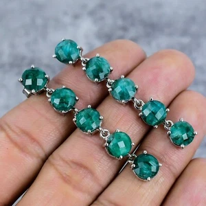 Emerald Lab Created Gemstone Handmade Dangle 925 Sterling Silver Jewelry Earring - Picture 1 of 4