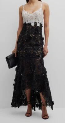 Vestido para mujer Marchesa Notte negro 3D guipur encaje cuello en V talla 2 $896 Foto 1 de 4