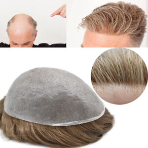 GM Invisible Mens Toupee Human Hair Full Poly Thin PU Skin Wigs 8x10 Hairpiece