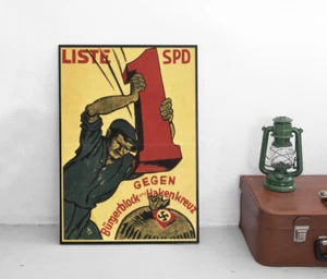 Poster SPD -Gegen Bürgerblock und Hakenkreuz - Gegen Nazis 1920er Plakat Wahlen - Bild 1 von 3