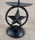Vintage Heavy Wrought Pillar Candle Holder-star & Rope Design 
