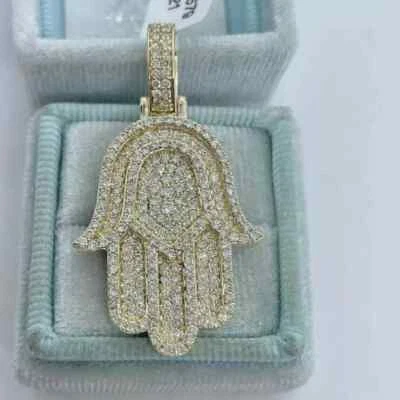 2.5Ct Round Cut Moissanite Hamsa Hands Custom Pendant 14K Yellow Gold PlatedSLVR - Image 1 of 4