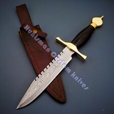 Custom Made Hand Forged Damascus steel Toothed Spine BOWIE w/Brass guard & pomel