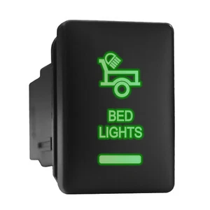 BED LIGHTS - Green Backlit Short Push In Switch  1.28"x 0.87" (Fit: Toyota) - Picture 1 of 6