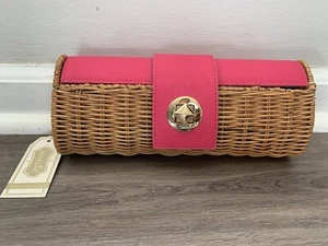 Mudpie rattan clutch pink "rachel" square twist closure barbiecore NWT - Picture 1 of 9