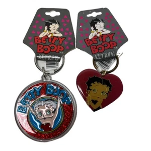 2 New 1994 King Features Betty Boop Keyring Keychain Key Ring Chain Heart ❤️ - Picture 1 of 8