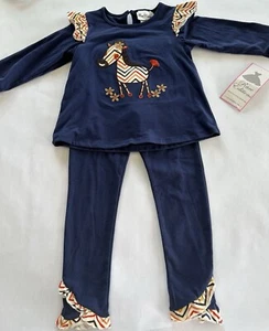 Rare Editions Girl Size 5-6 Navy 2 Piece Top & Bottom Zebra Set NWT - Picture 1 of 3