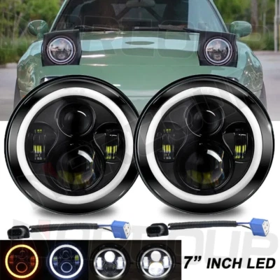 For Dodge W100 W200 D100 D200 Pickup Truck 7 Inch Halo LED Headlight DRL Pair - Image 1 of 4