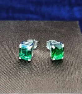 2.0Ct Lab Created Green Emerald Push Back Wedding Earring 14k White Gold Plated - Picture 1 of 5