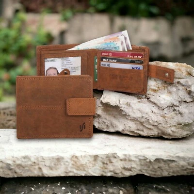 Starhide Mens Rugged Brown Distressed Leather Bifold Wallet with RFID Protection - Image 1 of 4