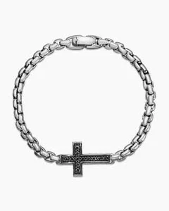 DAVID YURMAN SS MENS BLACK DIAMOND CROSS BRACELET - Picture 1 of 4