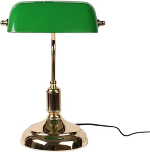 Vintage Desk Lamp with Green Glass Shade, Emerald Green Glass Top Table Lamp, Re - Picture 1 of 12