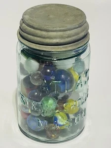 Antique Blue Ball Atlas MASON Jar 5.5" Tall Zinc Lid Old Colorful Marbles - Picture 1 of 10