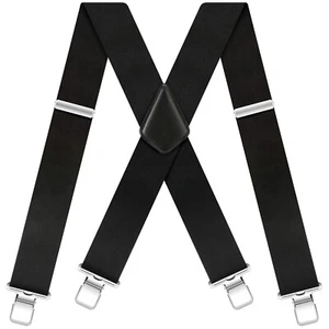 Adjustable Mens trousers Braces Elastic black Suspenders X Shape Heavy duty 50mm - Picture 1 of 6