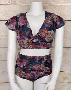 TORRID 2 Women's Bikini Wireless Flutter Sleeve Top High Waist Ruched Bottom EUC - Picture 1 of 17