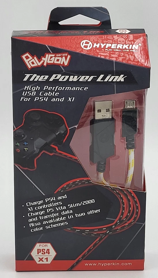 Hyperkin Polygon Power Link High Performance USB Cable for PS4 and Xbox One Y/W - Image 1 of 2