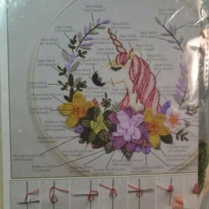 Unicorn Pattern Embroidery Starter Kit w/ Hoop, Needles, Floss, Patterned Cloth - Picture 1 of 6