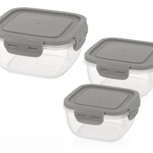 3-Pc Food Storage Container Square with Lockable Lid Grey 1500, 900, 500ml NEW - Picture 1 of 1