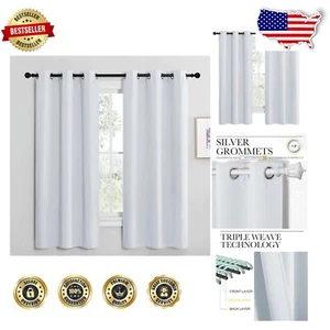 Stylish Room Darkening Grommet Curtains, 2 Panels 42x68 in Luxury Greyish White - Picture 1 of 11