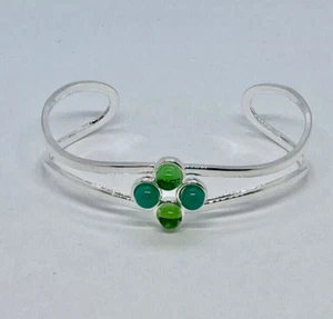 Green Emerald & Peridot 925 Sterling Silver Men's Unique Adjustable Bangle SV239 - Picture 1 of 5