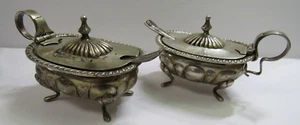 ANTIQUE LOT OF TWO .800 SILVER MASTER SALT DIPS WITH SALT SPOONS & HALL MARKS* - Picture 1 of 7
