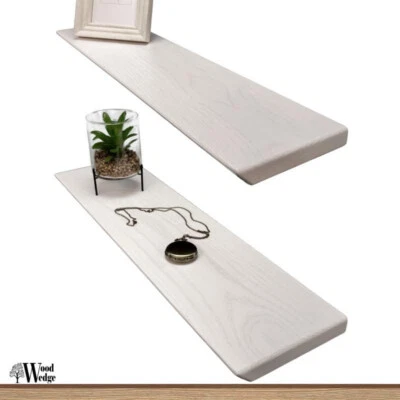 36 inch Long Floating Shelves Beveled Solid Wood Wall Shelves 36" - Rustic White - Image 1 of 4
