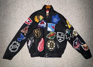 Jeff Hamilton NHL Collage Patch Black Wool Leather Jacket Black Mens Sz 3XL $850 - Picture 1 of 17