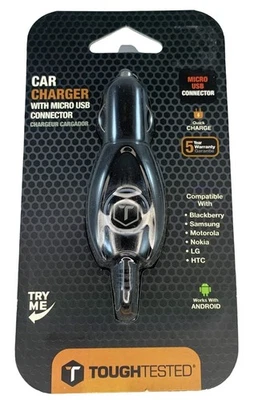 Tough Tested Micro USB Car Charger With Quick Charge and 8 ft Cord NEW - Image 1 of 4
