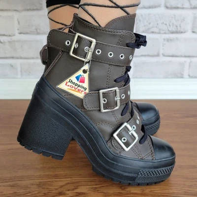 ❤️Converse Chuck 70 De Luxe 鞋跟皮革扣女式靴子 7 码棕色 A12209C — 第 1/4 张图片