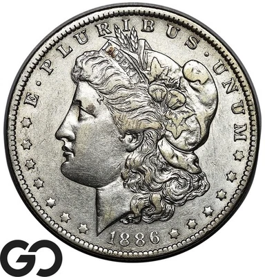 Moneda de dólar de plata Morgan 1886-O, elección AU, fecha escasa Foto 1 de 2