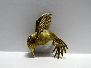 14KT SOLID GOLD ruby eye Hummingbird brooch marked FJG - Picture 1 of 8
