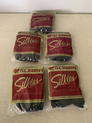 5 pantimedias vintage Silkies grandes negras azabache control total de piernas medias EE. UU. ¡NUEVAS! Foto 1 de 2