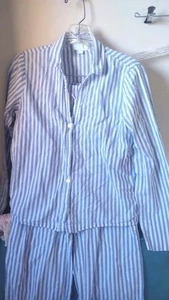 Women's GAP Body Stripe Pajama Set Size XS Petite Blue White 100% Cotton Jailbrd - Picture 1 of 5