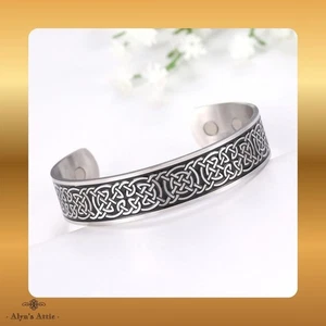 Unisex Men's Magnetic Celtic Knots Irish Viking Stainless Steel Therapy Bangle - Picture 1 of 8