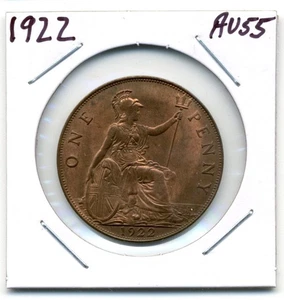 Great Britain. One Penny. 1922 choice About Uncirculated Brown & Red - Picture 1 of 2