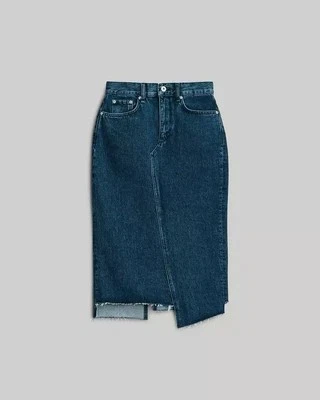 rag & bone Sukato Midi Skirt Size 28 Blue Denim Asymmetrical Frayed Hem Distress - Image 1 of 4