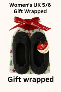 Black Memory Foam Ballet Slippers with Bow UK 5/6  EU38/39| BNWT Gift Wrapped π - Picture 1 of 13