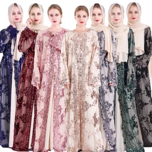 Sequin Abaya Dubai Maxi Dress Kimono Kaftan Muslim Women Cocktail Ramadan - Picture 1 of 61