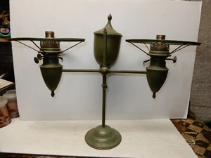 ANTIQUE BRADLEY AND HUBBARD BRASS DOUBLE STUDENT LAMP  - Picture 1 of 11
