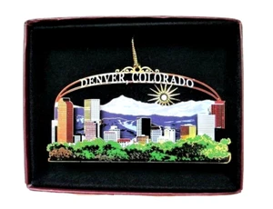 Denver Colorado Brass Ornament City Skyline Rocky Mountains Personalize w Year - Picture 1 of 8