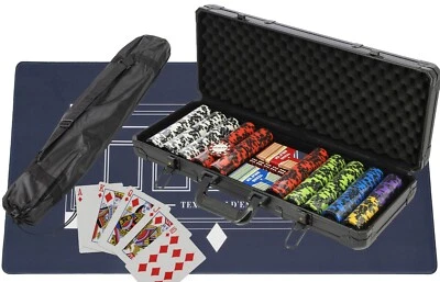 Casino Poker Pro Full Set Chips Professional Texas Hold'em Blackjack & Table Mat - Image 1 of 3