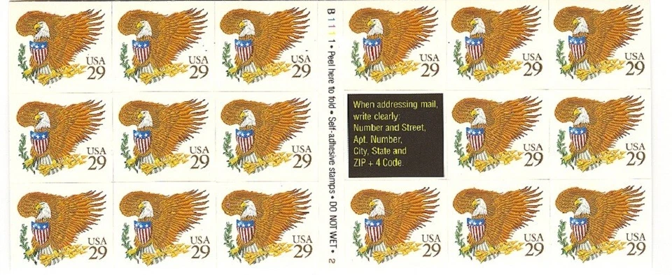 USA BOOKLET SC# 2595a EAGLE BROWN 29c- TYPE A - 17 STAMPS S.A. MNH - PL# B1111-2 - Image 1 of 1