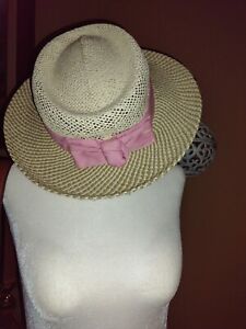 Kate Lord Straw Sun Hat M/L Golf Pink Bow  Womens Ladies Hat Pine Needles
