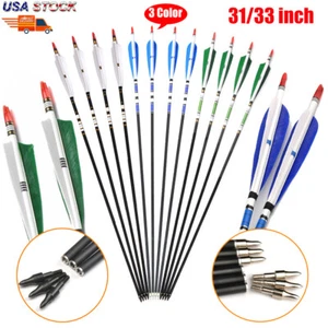 12x 31"/33''Turkey Feather Carbon Shaft Arrow SP500 Compound Recurve Bow Hunting - Picture 1 of 27