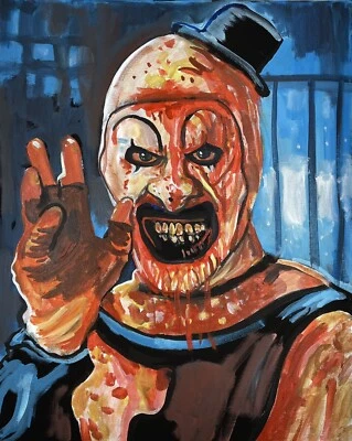 Terrifier Art the Clown Halloween Horror Arte Pop Pintura Original 16x20 Lienzo Foto 1 de 2