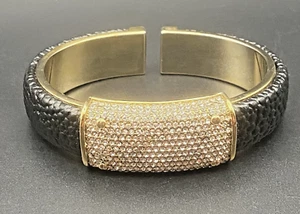Designer Inspired Bracelet Hinged Cuff Pave CZ Black Stingray Yellow Gold Tone - Picture 1 of 6