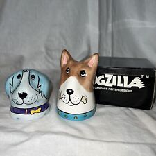 Vintage 2001 Dogzilla Ceramic Dog Head Salt & Pepper Shakers Candace Reuter NIB