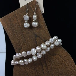 Juego de pulsera y pendiente vintage de perlas y ley doble hilo colgante - Imagen 1 de 5